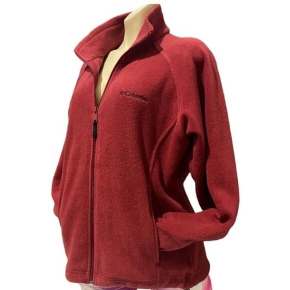 Columbia Sport Full Zip Jacket Brick Red Fleece Jacket With Pockets And Drawstri - Picture 1 of 4